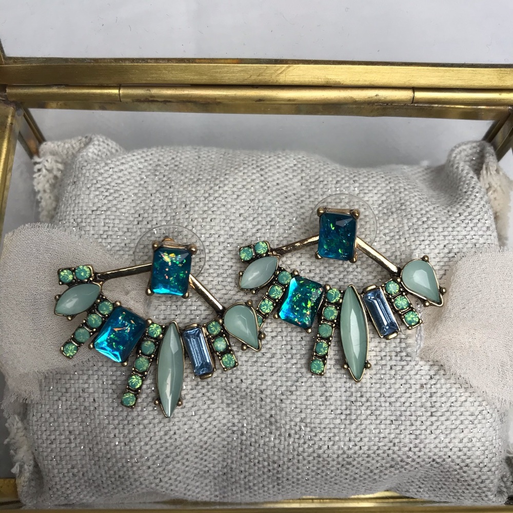 🌙 Boho Cluster Crystal Earrings with Blue Stones ⭐️